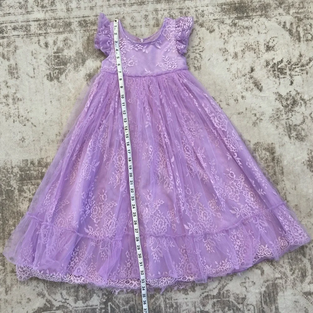 Trish Scully Clara Dress Lavender Purple Short Sleeve Lace and Tulle Skirt Sz 5 - Picture 5 of 15